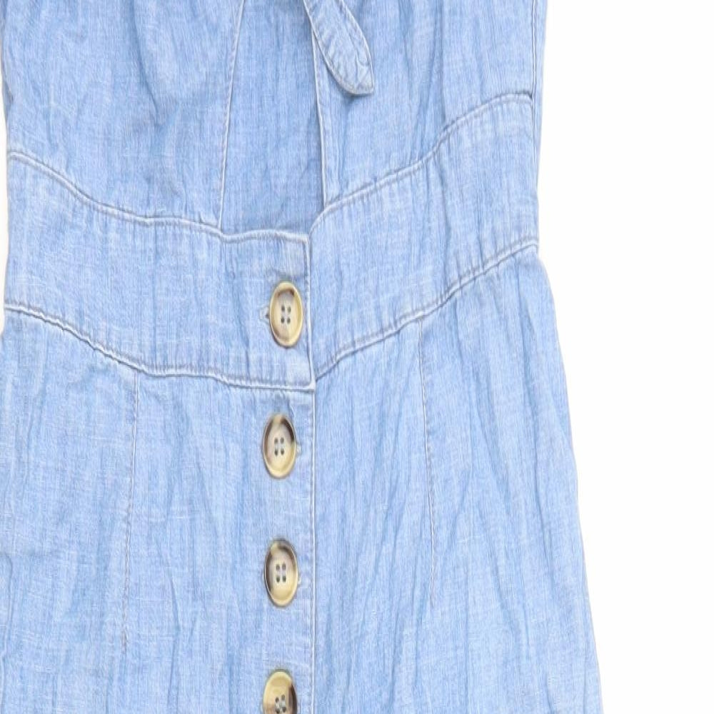 Topshop Womens Blue 100% Cotton Jumpsuit One-Piece Size 8 L23 in Button