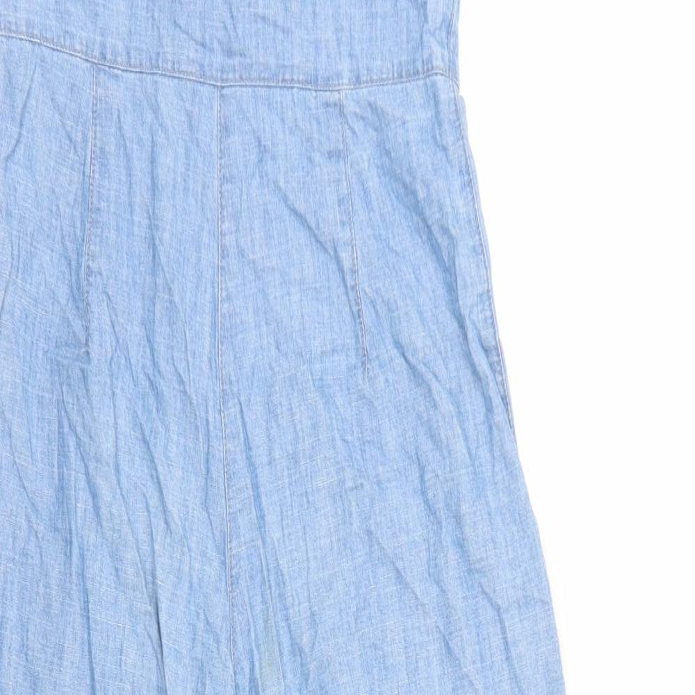 Topshop Womens Blue 100% Cotton Jumpsuit One-Piece Size 8 L23 in Button