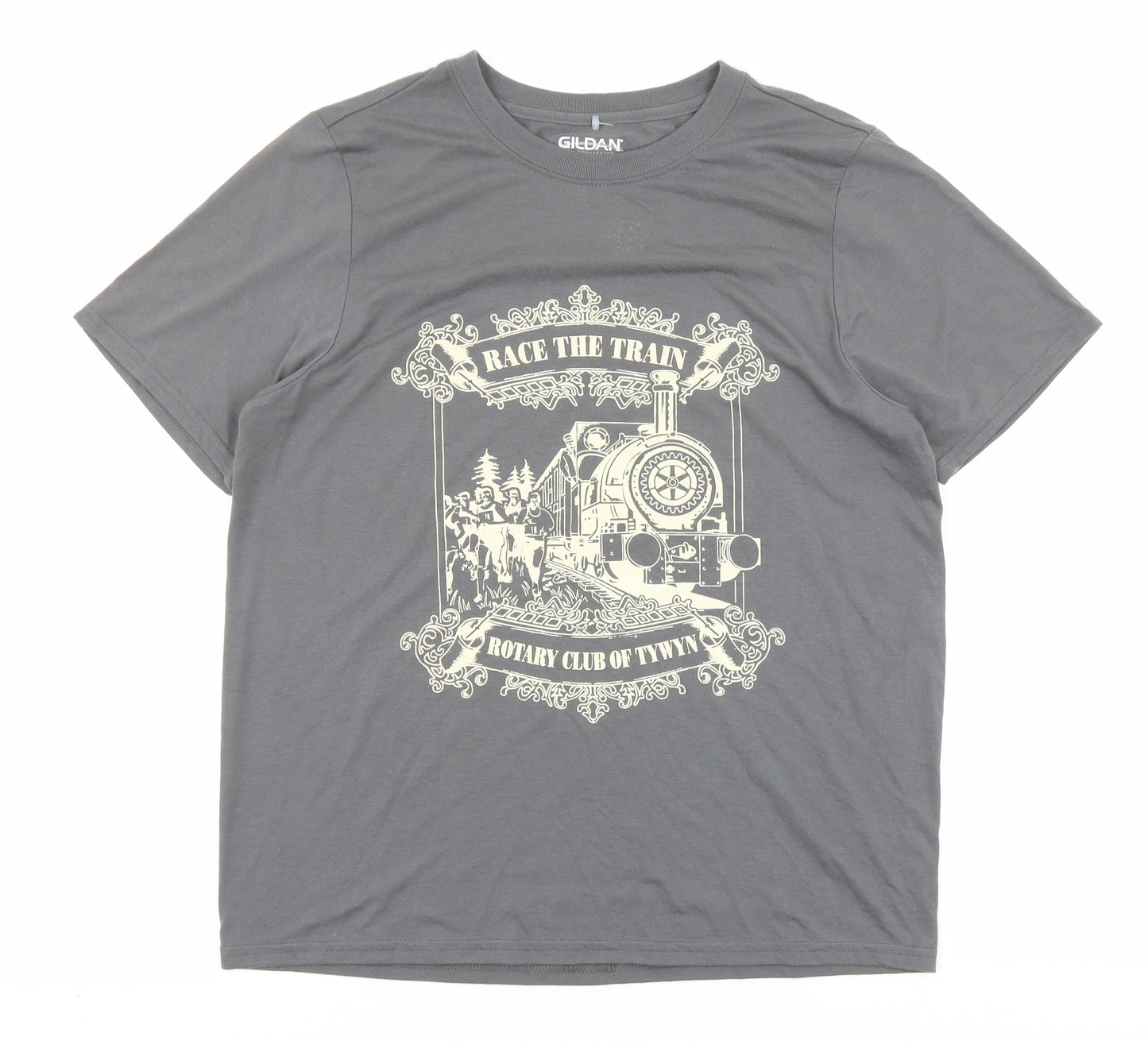 Gildan Mens Grey Polyester T-Shirt Size M Round Neck