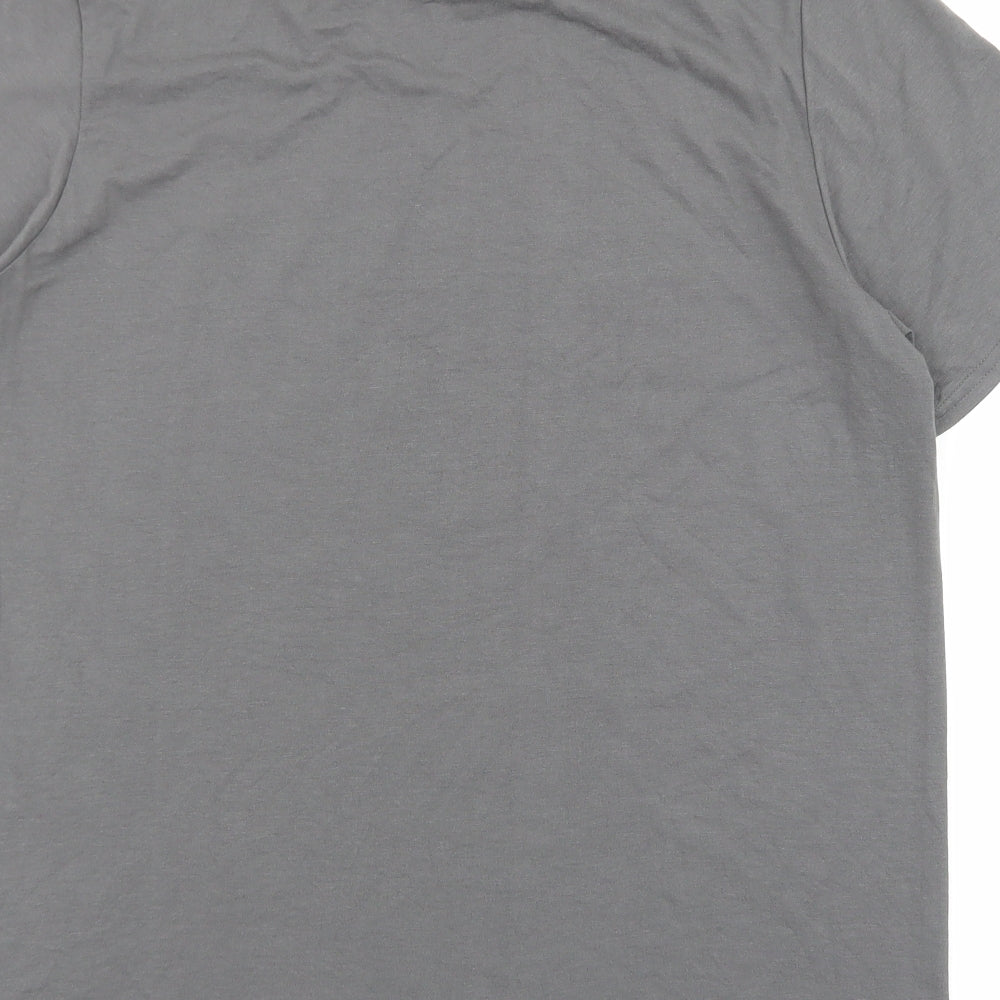 Gildan Mens Grey Polyester T-Shirt Size M Round Neck