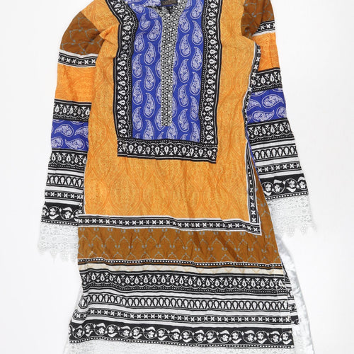 Lakhtai Womens Multicoloured Geometric Viscose Shift Size S Boat Neck Pullover