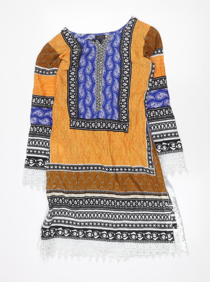 Lakhtai Womens Multicoloured Geometric Viscose Shift Size S Boat Neck Pullover