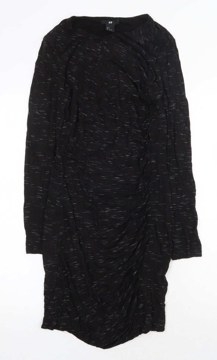 H&M Womens Black Viscose A-Line Size S Boat Neck Pullover