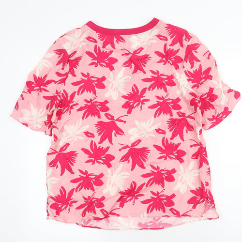Autograph Womens Pink Floral Viscose Basic T-Shirt Size 10 V-Neck
