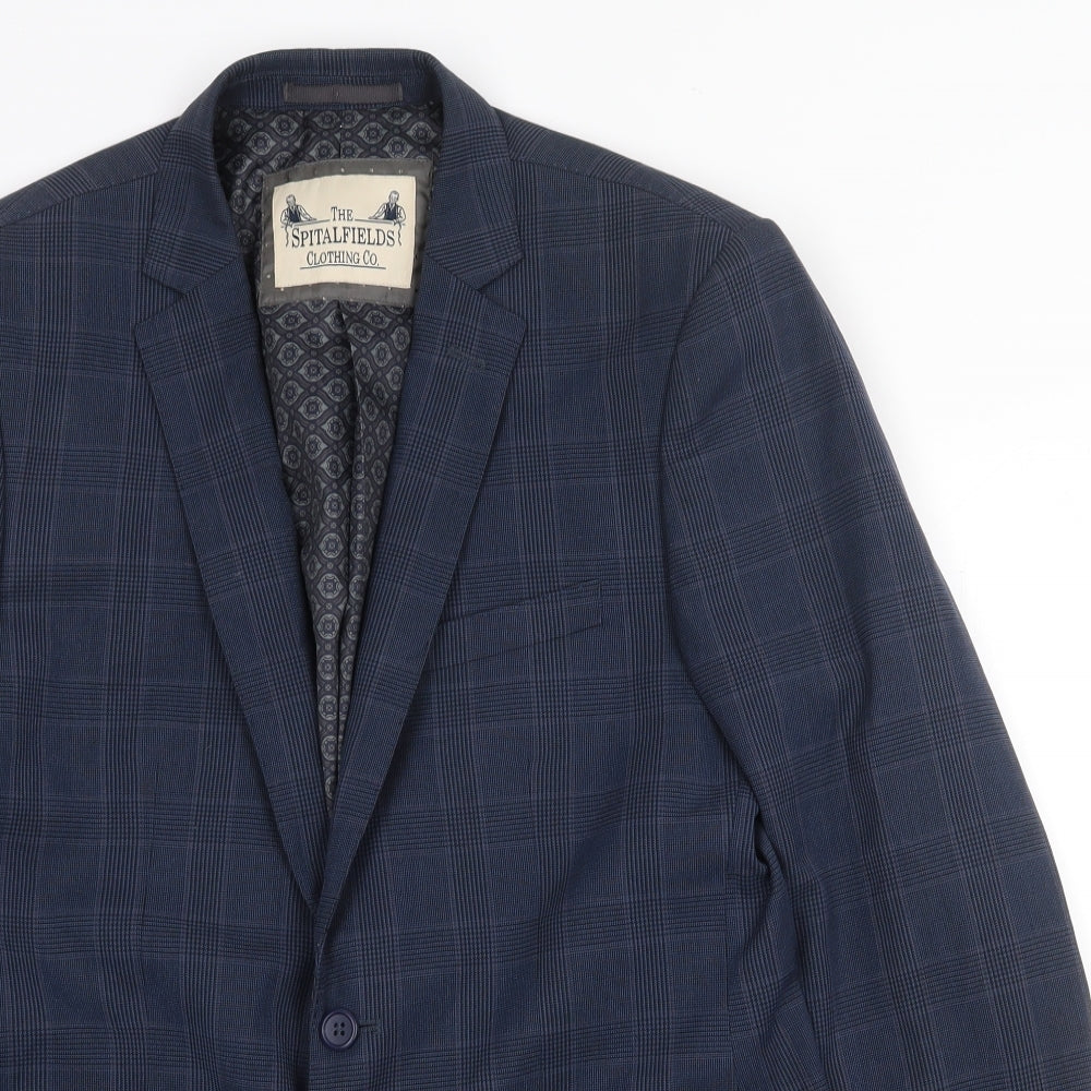The Spitalfields Shirt Co Mens Blue Plaid Polyester Jacket Blazer Size 40