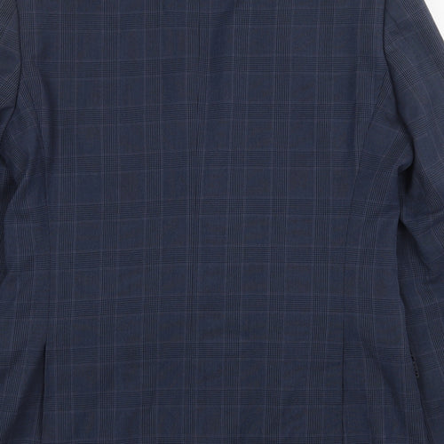 The Spitalfields Shirt Co Mens Blue Plaid Polyester Jacket Blazer Size 40