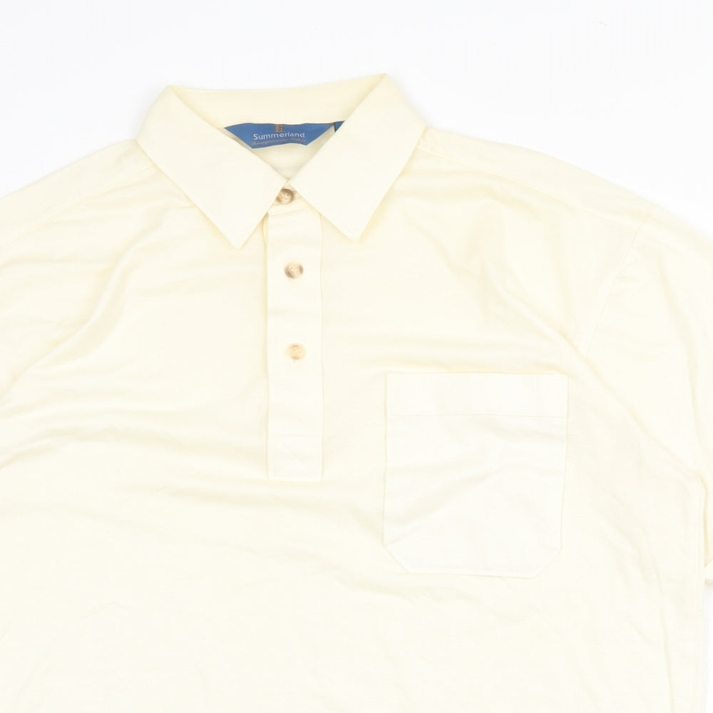 Summerland Mens Ivory Cotton Polo Size M Collared Button