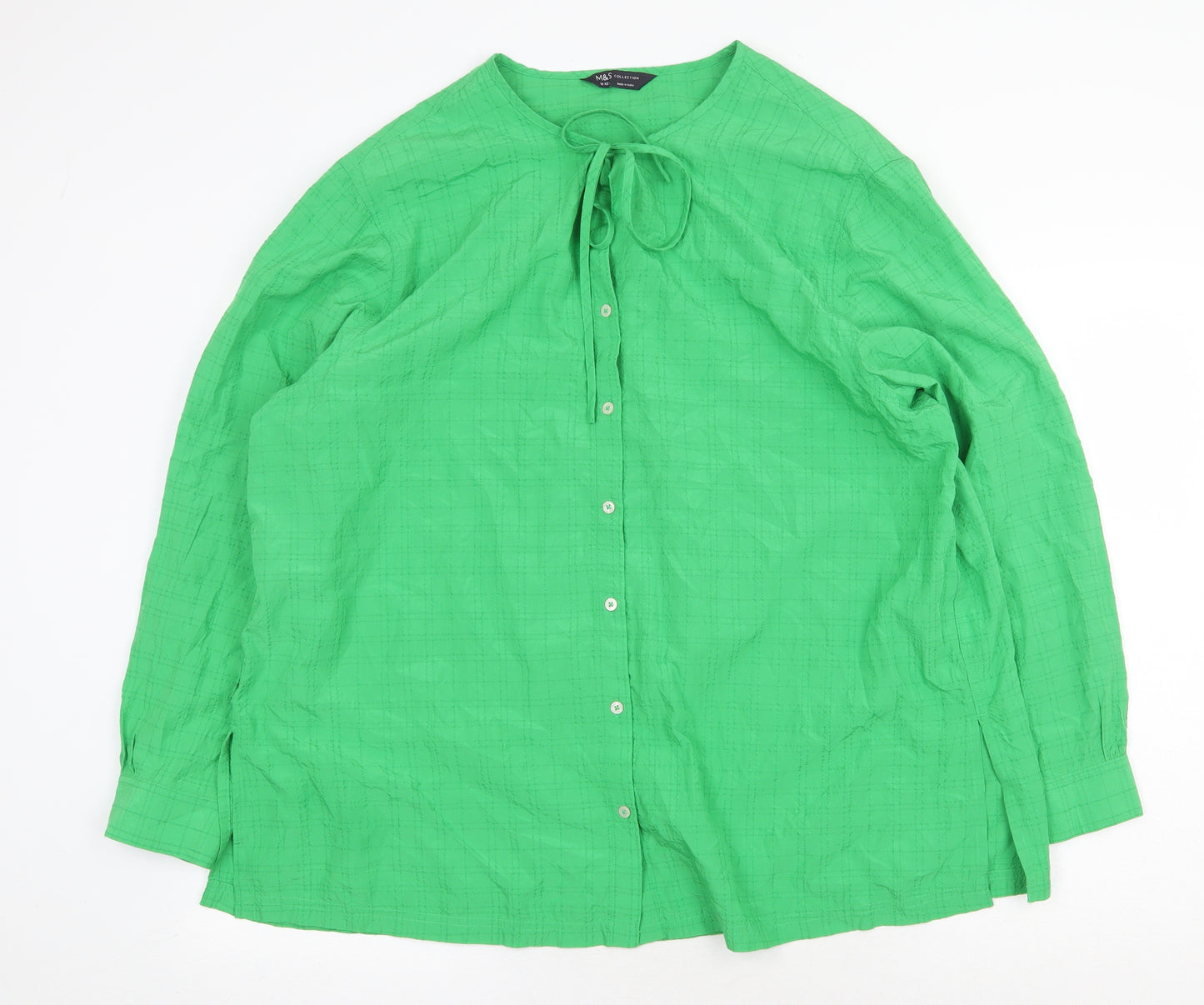 Marks and Spencer Womens Green Modal Basic Button-Up Size 18 Round Neck