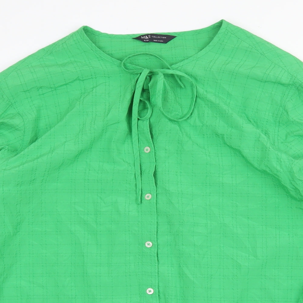 Marks and Spencer Womens Green Modal Basic Button-Up Size 18 Round Neck
