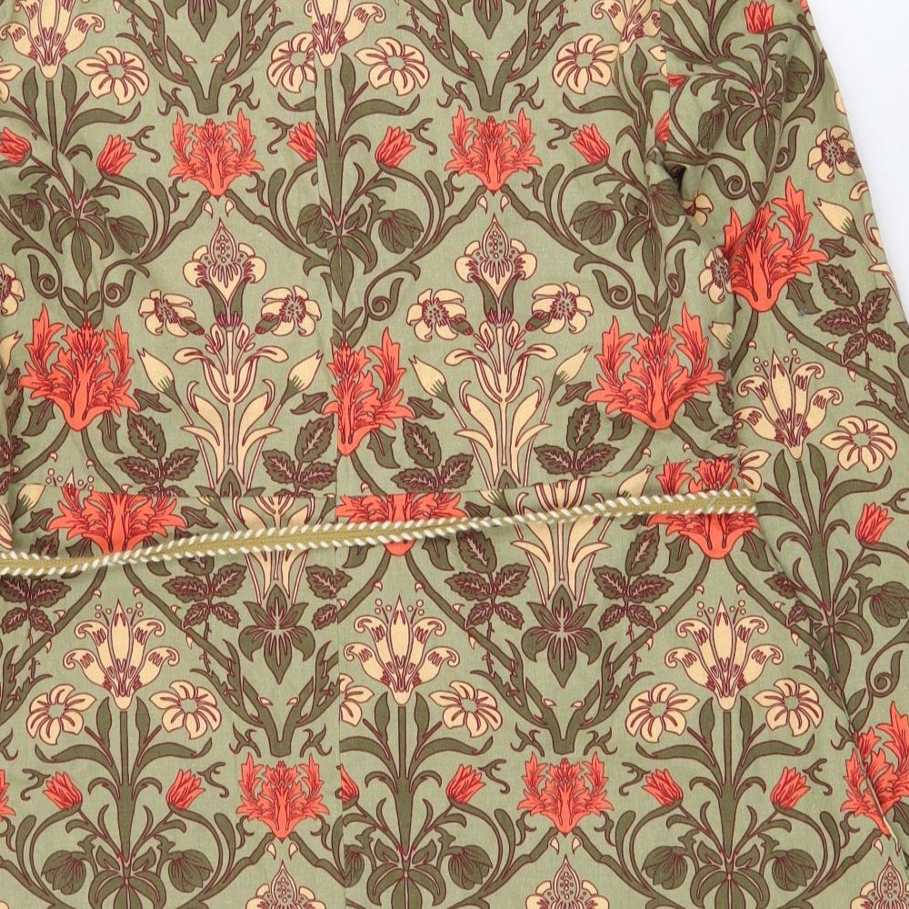 Zara Womens Green Geometric Linen A-Line Size 2XL Round Neck Zip