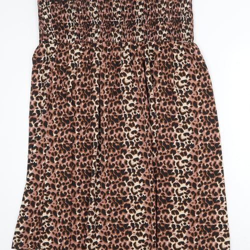 Ocean Club Womens Brown Animal Print Polyester Fit & Flare Size 18 Off the Shoulder Pullover - Leopard print
