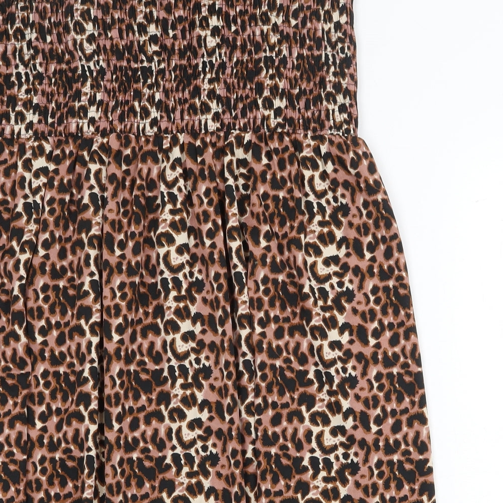 Ocean Club Womens Brown Animal Print Polyester Fit & Flare Size 18 Off the Shoulder Pullover - Leopard print