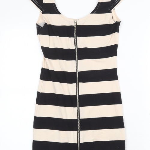 H&M Womens Multicoloured Striped Cotton Basic Blouse Size 8 Scoop Neck