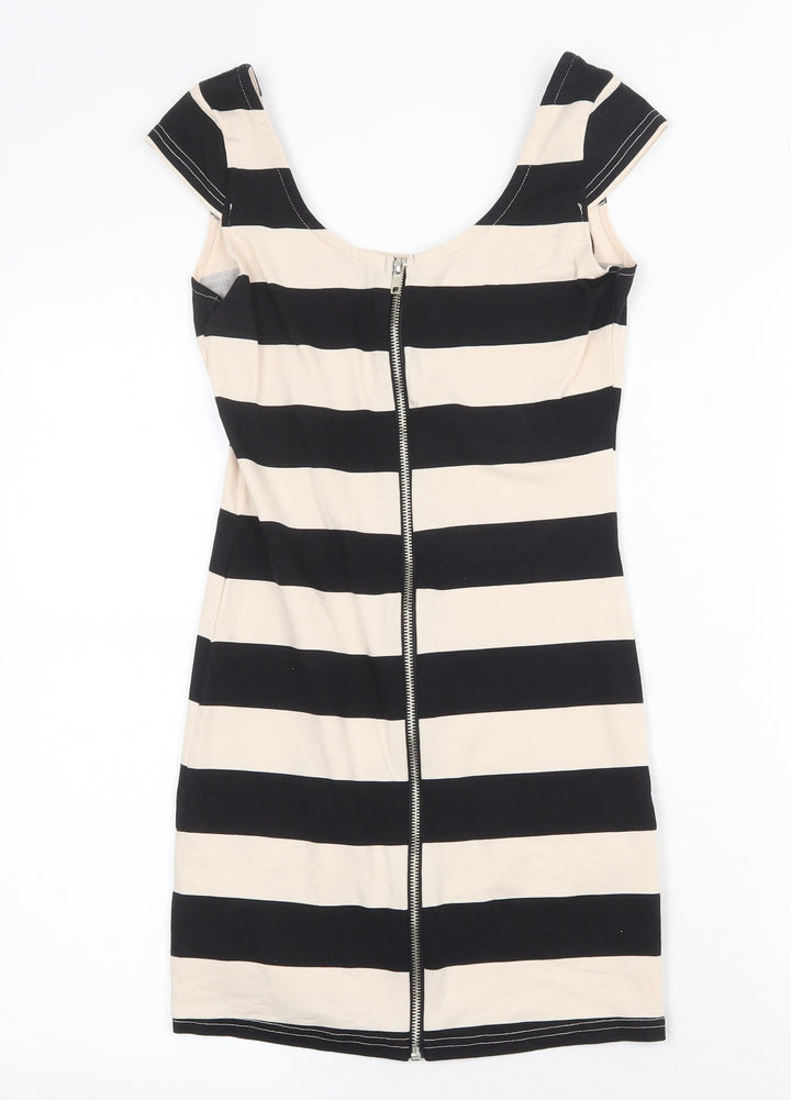 H&M Womens Multicoloured Striped Cotton Basic Blouse Size 8 Scoop Neck