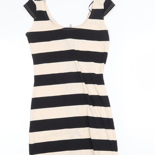 H&M Womens Multicoloured Striped Cotton Basic Blouse Size 8 Scoop Neck