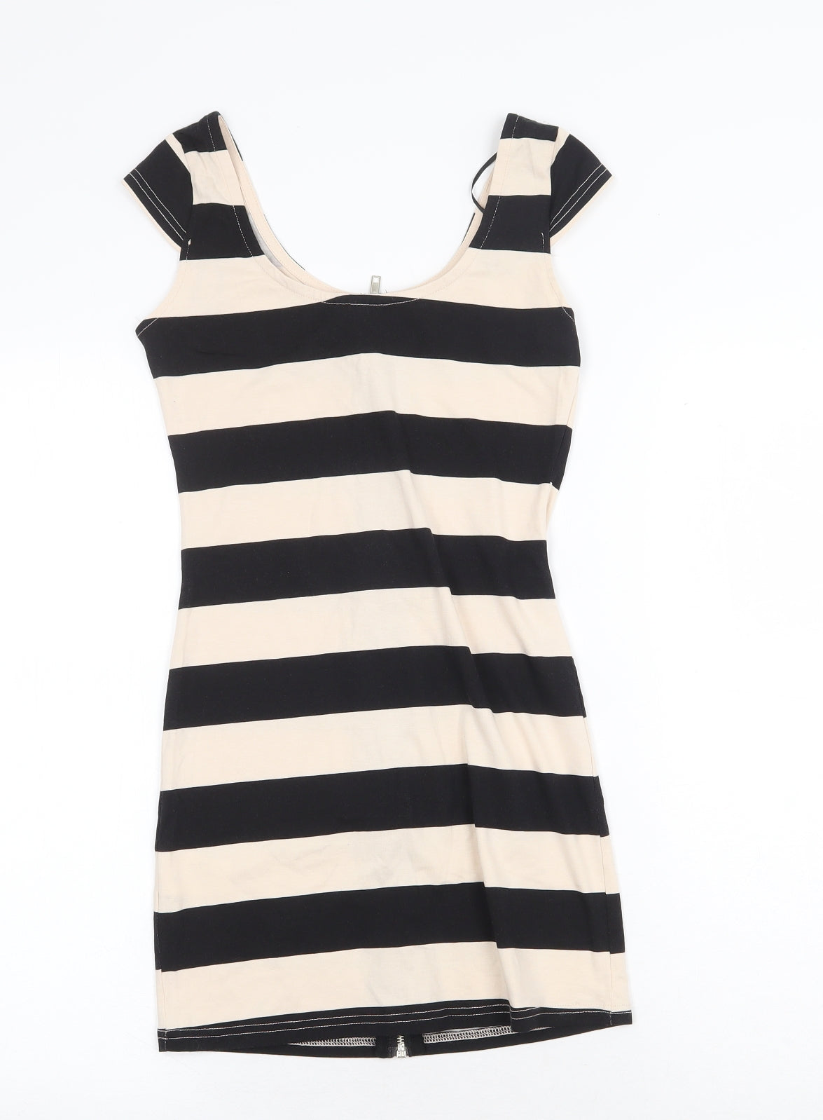 H&M Womens Multicoloured Striped Cotton Basic Blouse Size 8 Scoop Neck