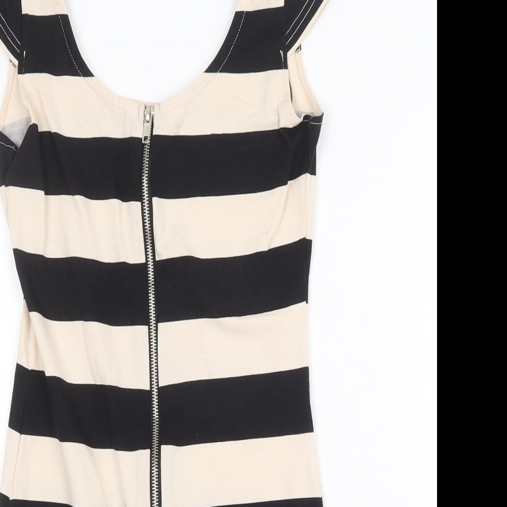 H&M Womens Multicoloured Striped Cotton Basic Blouse Size 8 Scoop Neck