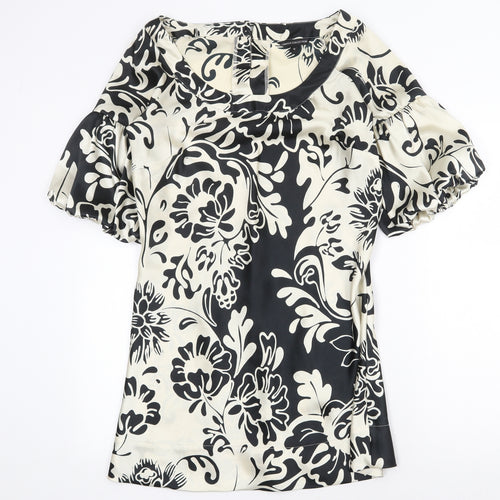 Marks and Spencer Womens Black Floral Polyester Shift Size 12 Boat Neck Button