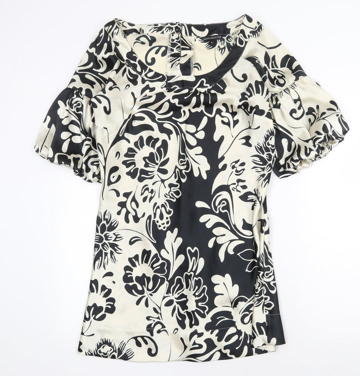 Marks and Spencer Womens Black Floral Polyester Shift Size 12 Boat Neck Button