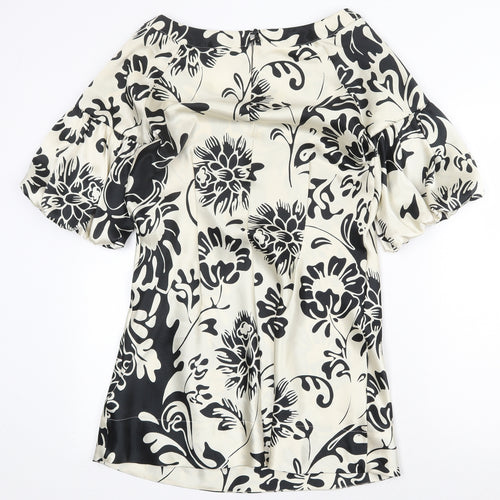 Marks and Spencer Womens Black Floral Polyester Shift Size 12 Boat Neck Button