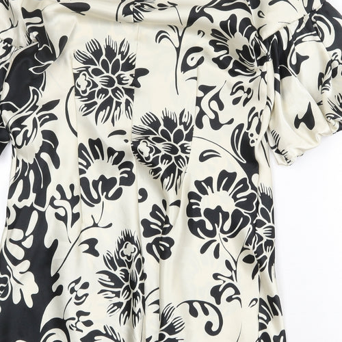 Marks and Spencer Womens Black Floral Polyester Shift Size 12 Boat Neck Button