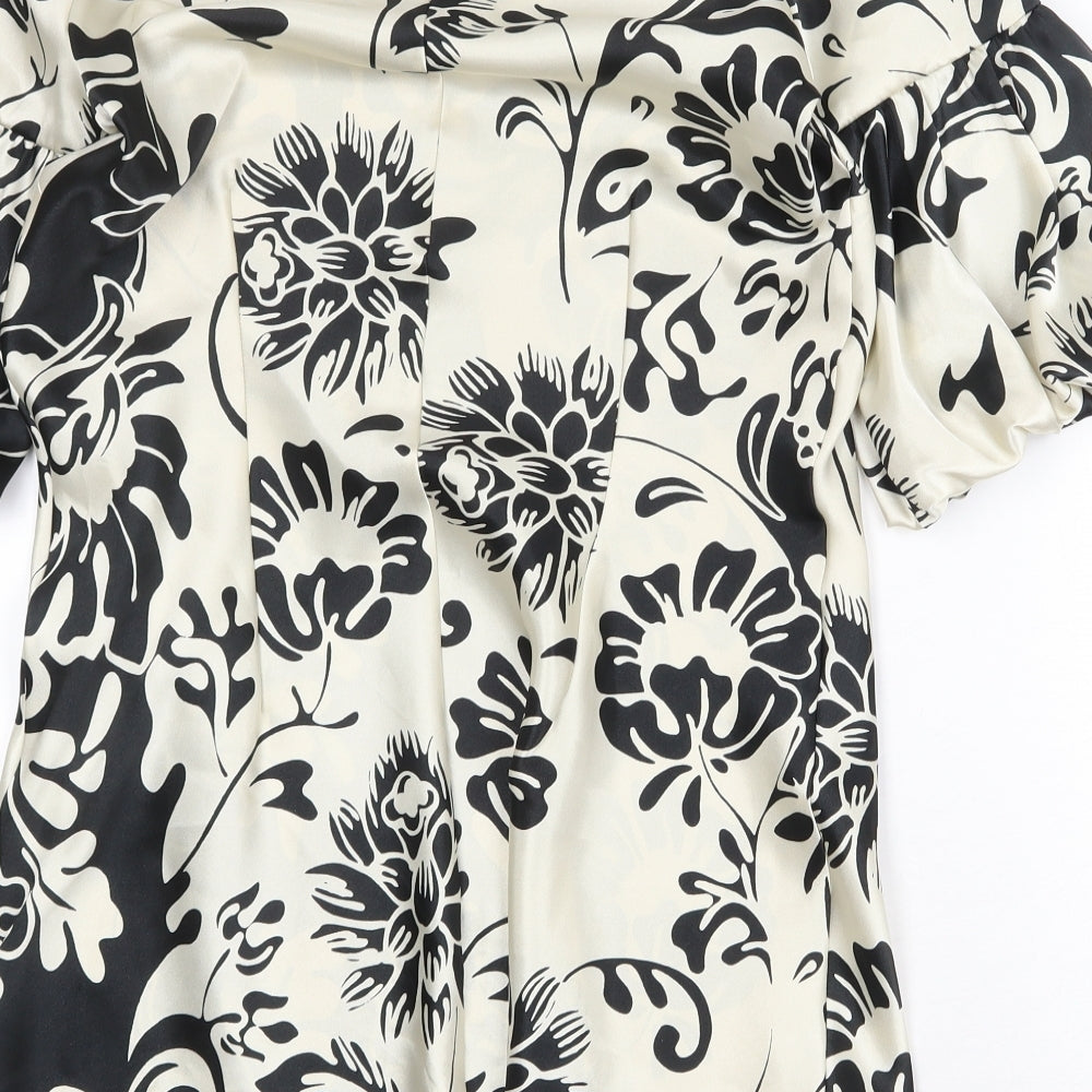 Marks and Spencer Womens Black Floral Polyester Shift Size 12 Boat Neck Button