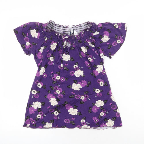 M&Co Womens Purple Floral Viscose Basic Blouse Size 10 Round Neck