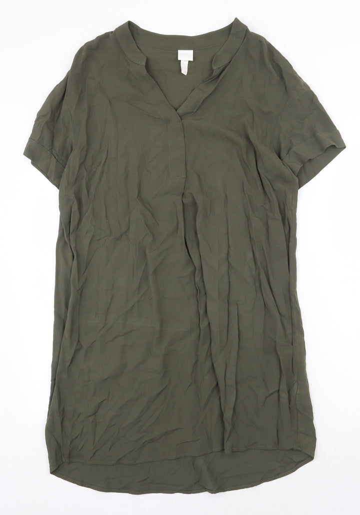 H&M Womens Green Viscose Shift Size 10 V-Neck Pullover