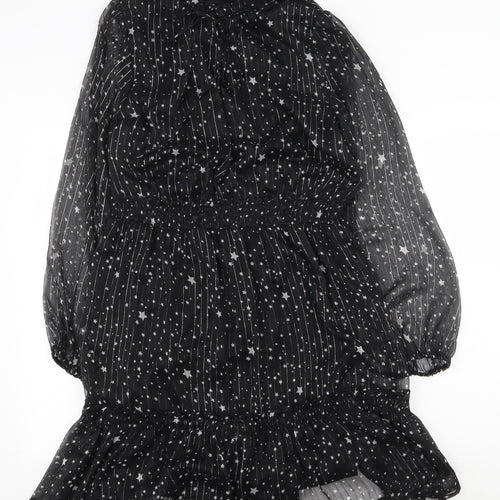Papaya Womens Black Geometric Polyester Fit & Flare Size 16 Mock Neck Tie - Star Print