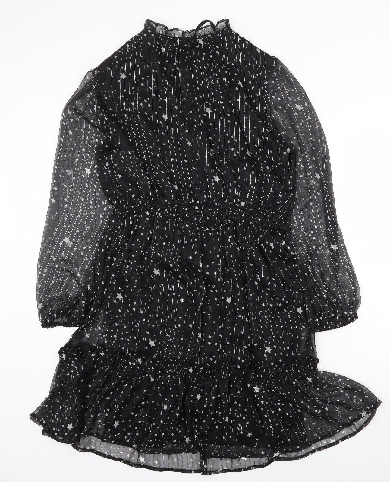 Papaya Womens Black Geometric Polyester Fit & Flare Size 16 Mock Neck Tie - Star Print