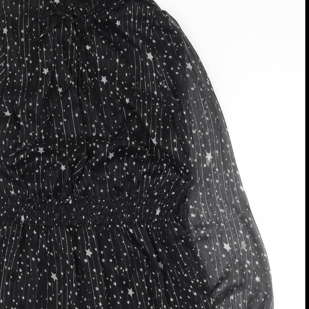 Papaya Womens Black Geometric Polyester Fit & Flare Size 16 Mock Neck Tie - Star Print