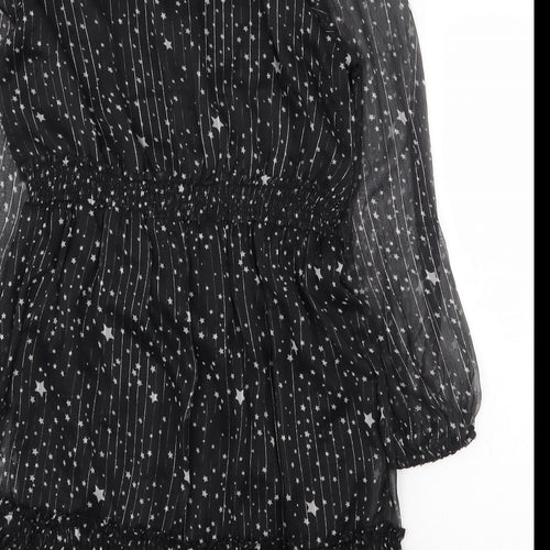 Papaya Womens Black Geometric Polyester Fit & Flare Size 16 Mock Neck Tie - Star Print