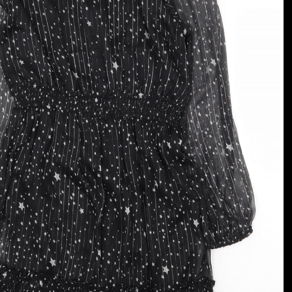 Papaya Womens Black Geometric Polyester Fit & Flare Size 16 Mock Neck Tie - Star Print
