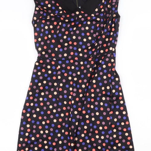 Louche Womens Black Polka Dot Cotton Fit & Flare Size 8 Collared Zip
