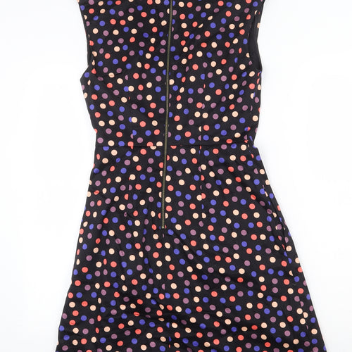Louche Womens Black Polka Dot Cotton Fit & Flare Size 8 Collared Zip