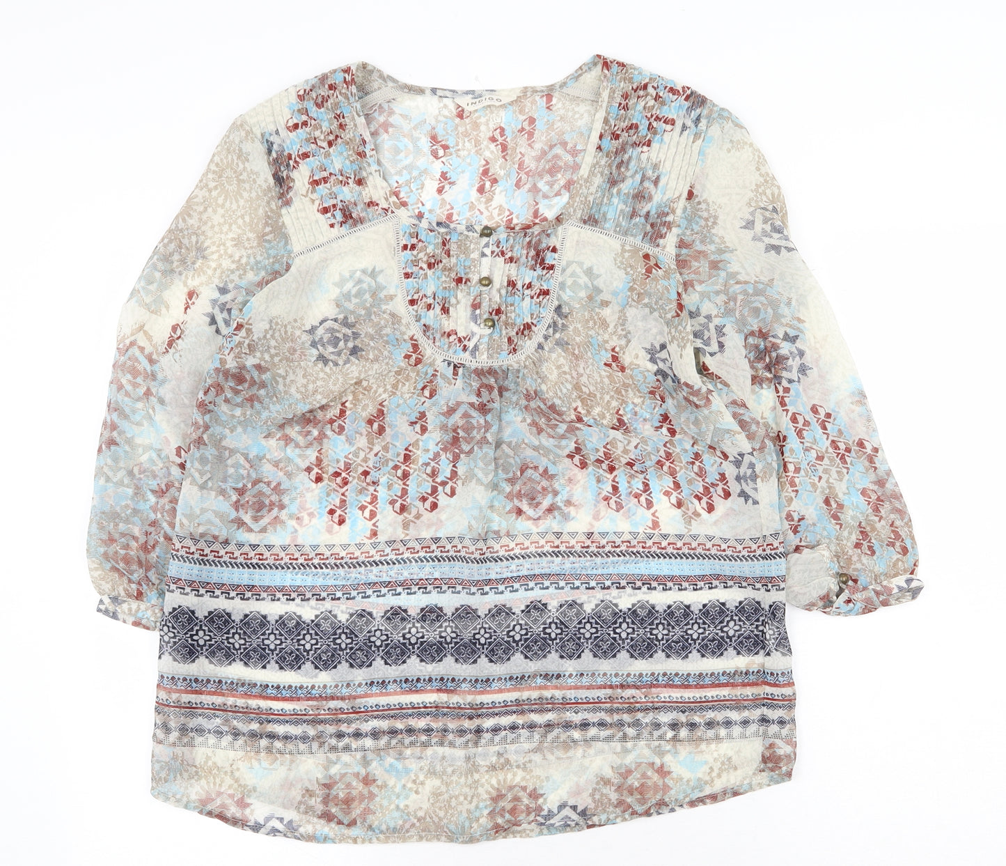 Marks and Spencer Womens Multicoloured Geometric Polyester Basic Blouse Size 12 Round Neck