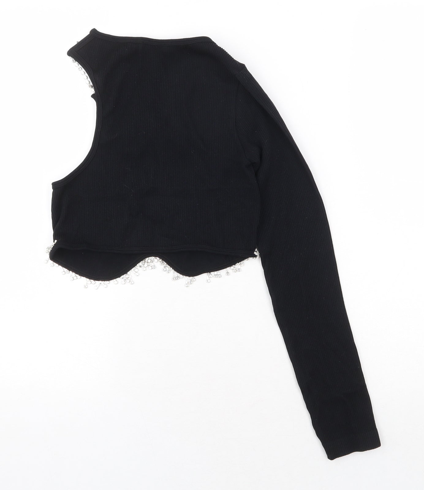 Zara Womens Black Nylon Basic T-Shirt Size M One Shoulder
