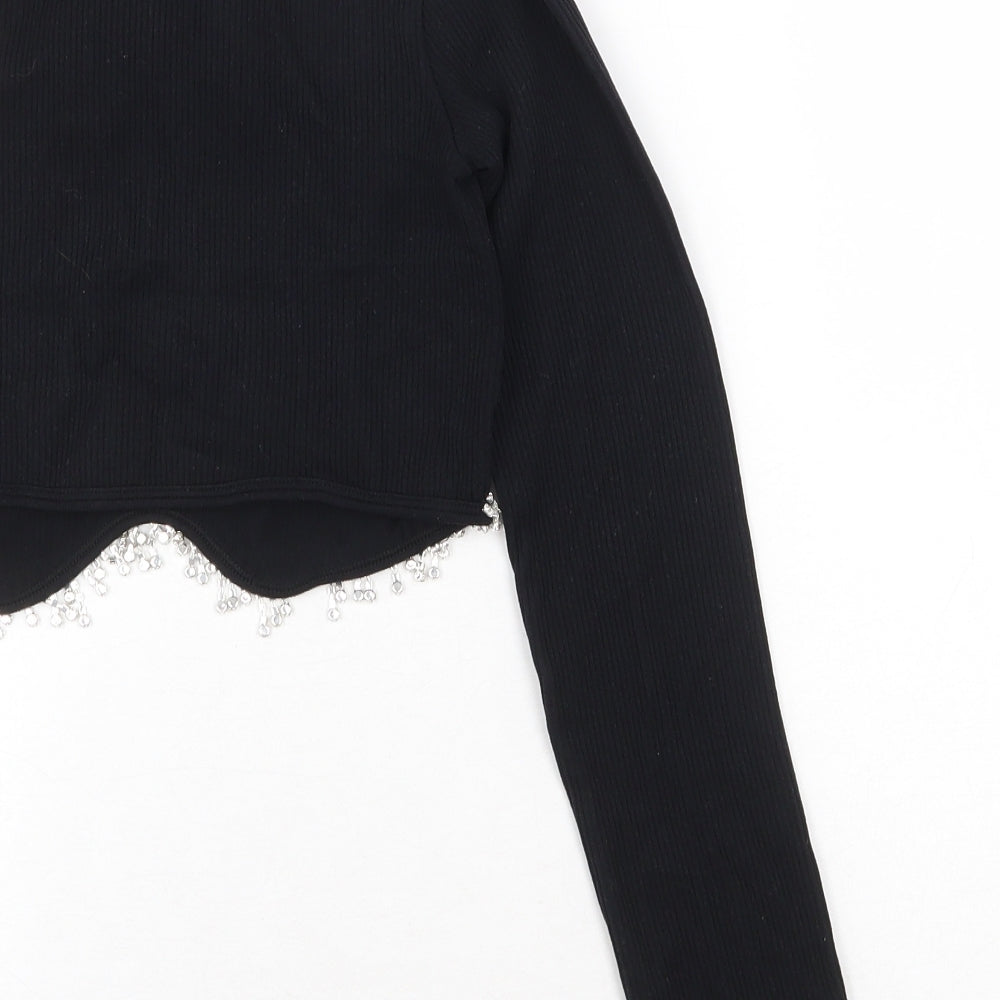 Zara Womens Black Nylon Basic T-Shirt Size M One Shoulder
