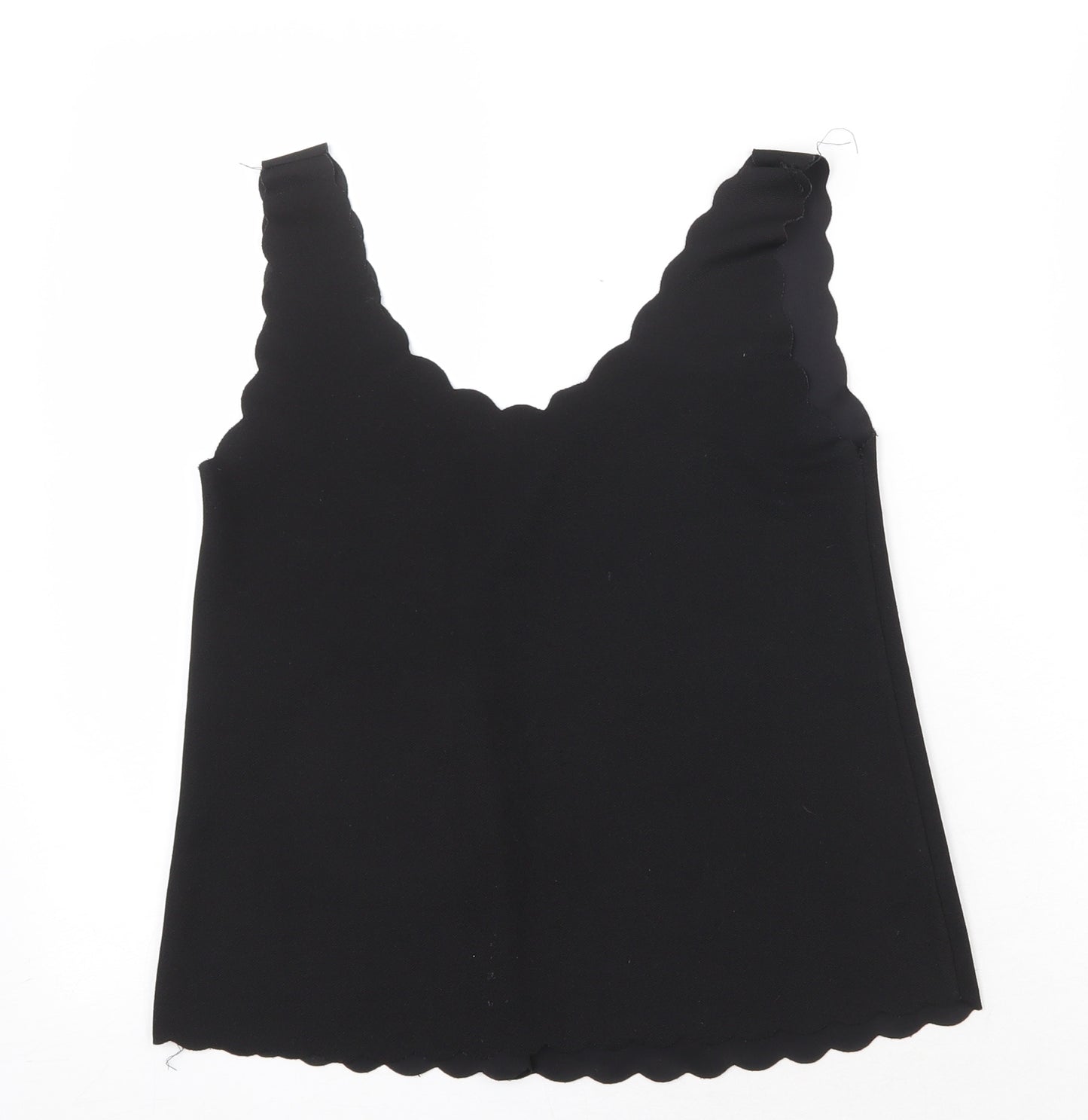 Candy Crush Womens Black Polyester Basic Tank Size S V-Neck - Scallop Hem
