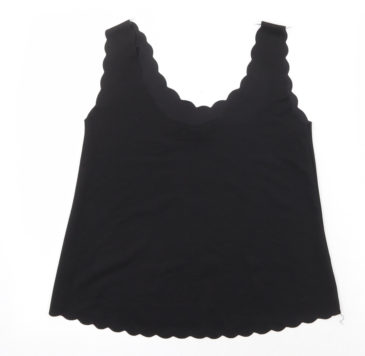 Candy Crush Womens Black Polyester Basic Tank Size S V-Neck - Scallop Hem