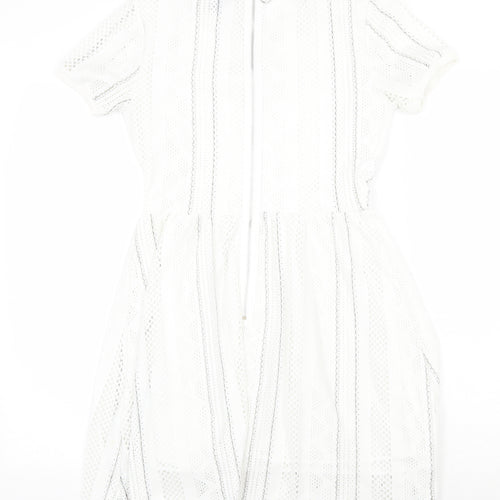 Topshop Womens White Striped Polyester Fit & Flare Size 8 Round Neck Zip