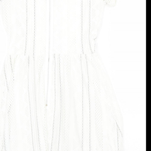 Topshop Womens White Striped Polyester Fit & Flare Size 8 Round Neck Zip