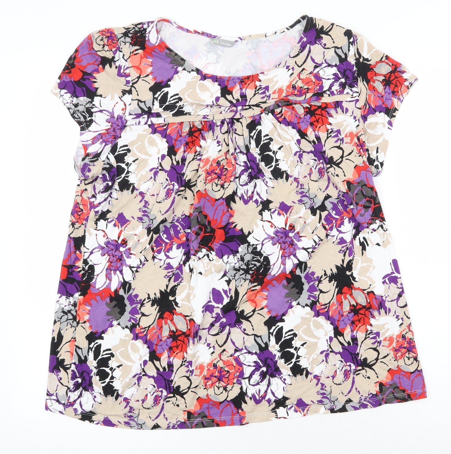 Marks and Spencer Womens Multicoloured Floral Viscose Basic T-Shirt Size 20 Round Neck