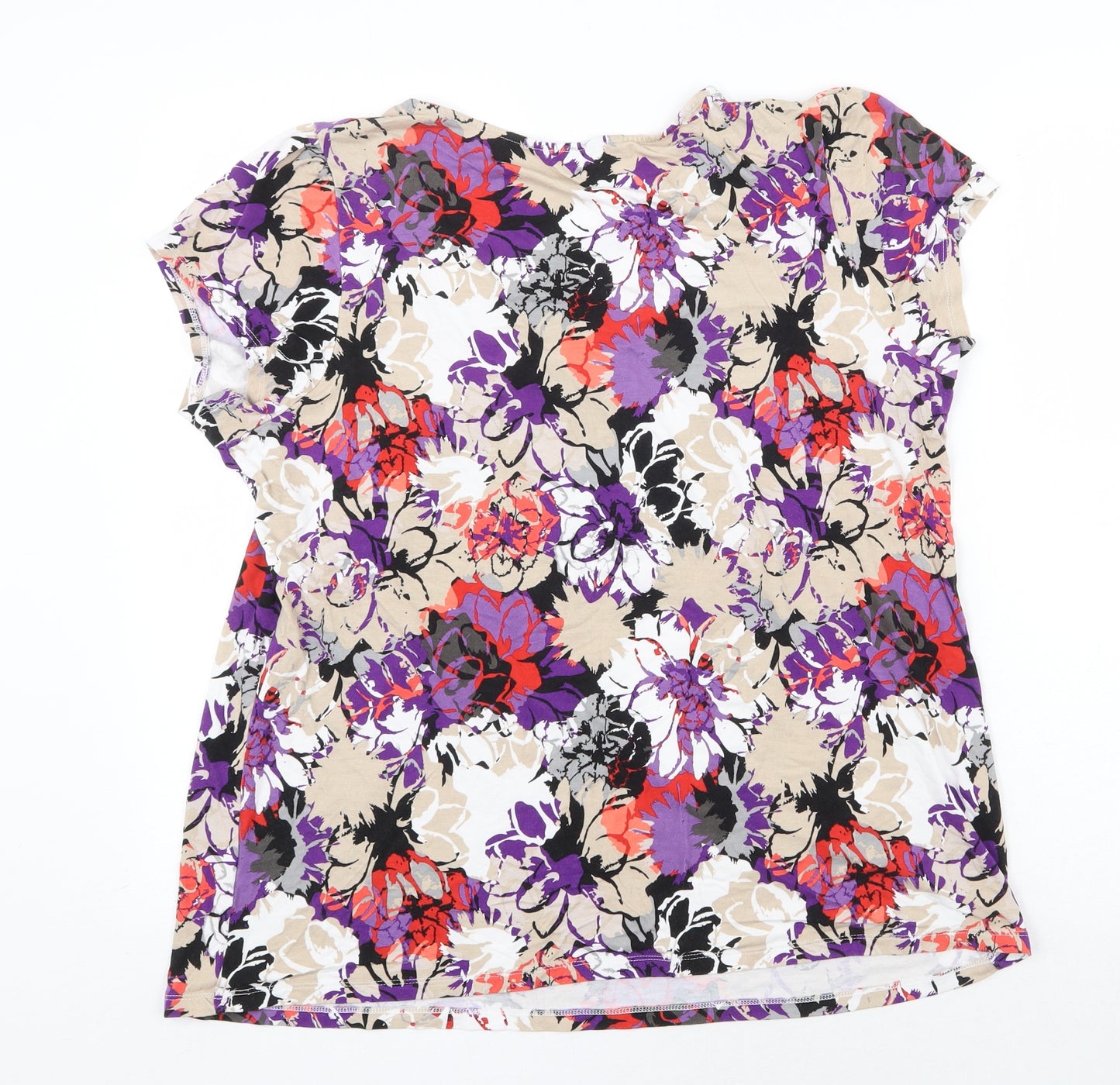Marks and Spencer Womens Multicoloured Floral Viscose Basic T-Shirt Size 20 Round Neck