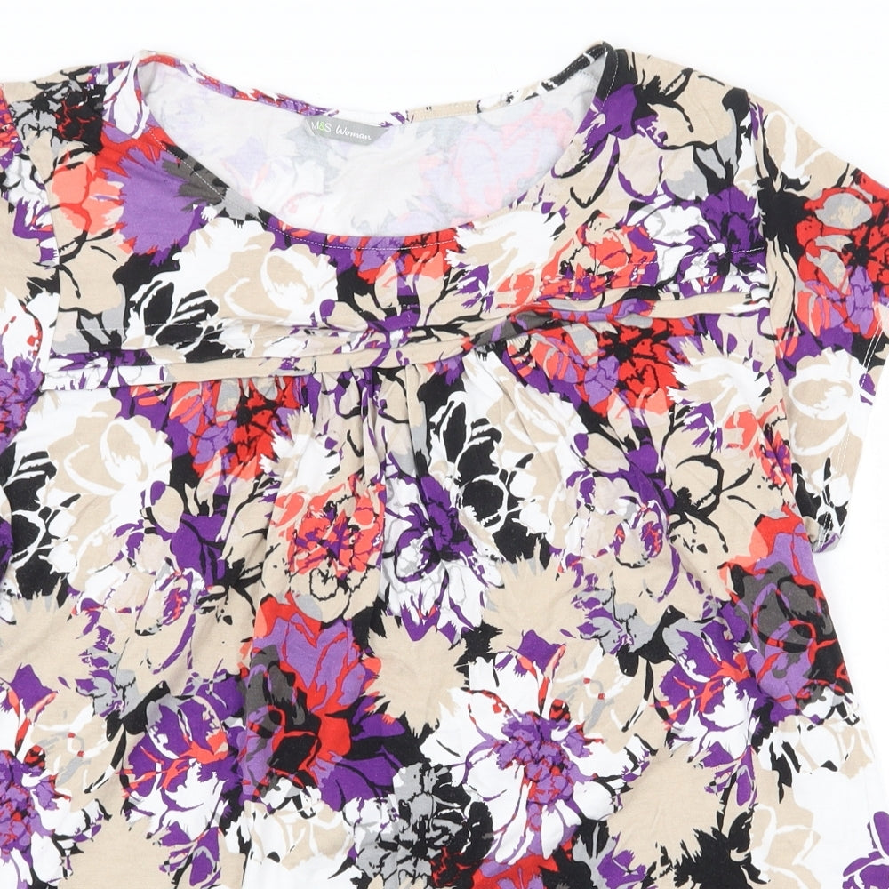 Marks and Spencer Womens Multicoloured Floral Viscose Basic T-Shirt Size 20 Round Neck