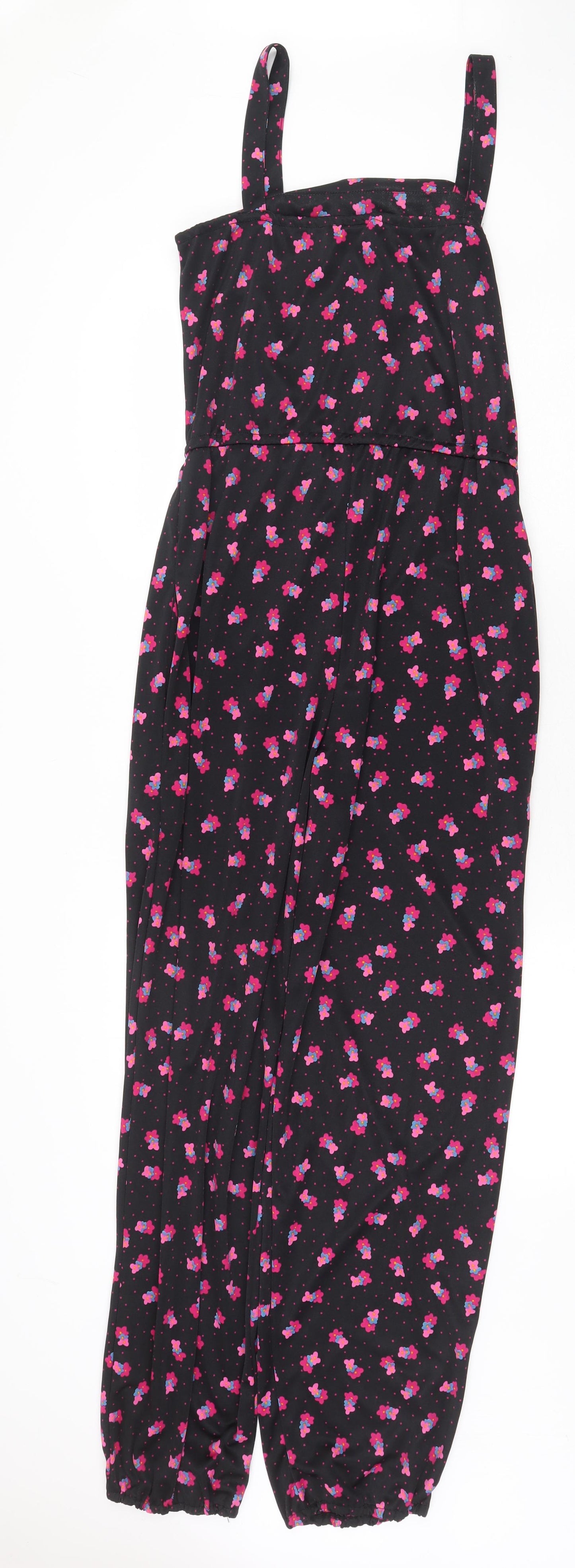 Exclusive Fashion Womens Black Floral Polyester Jumpsuit One-Piece Size 10 Pullover