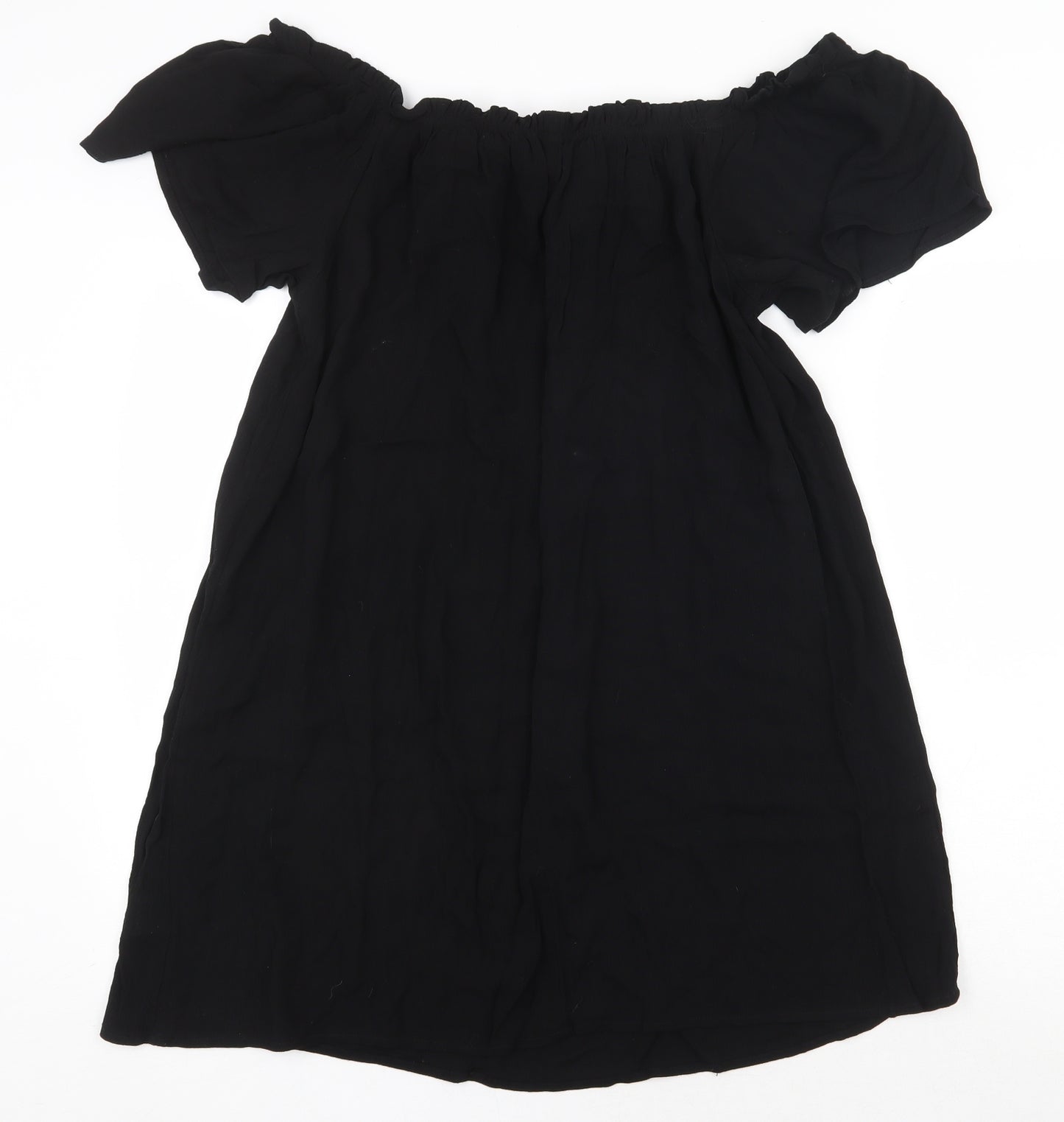Jeff & Co Womens Black Viscose Mini Size 14 Off the Shoulder Pullover - 3D Flower Detail