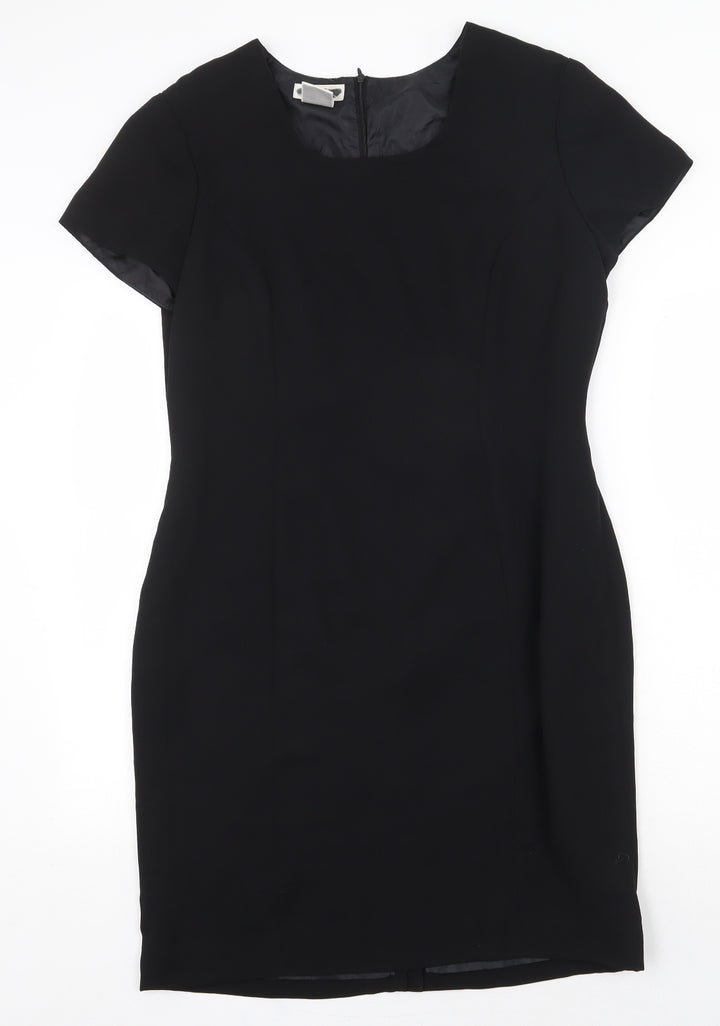 Worthington Industries Womens Black Polyester Shift Size 10 Round Neck Zip