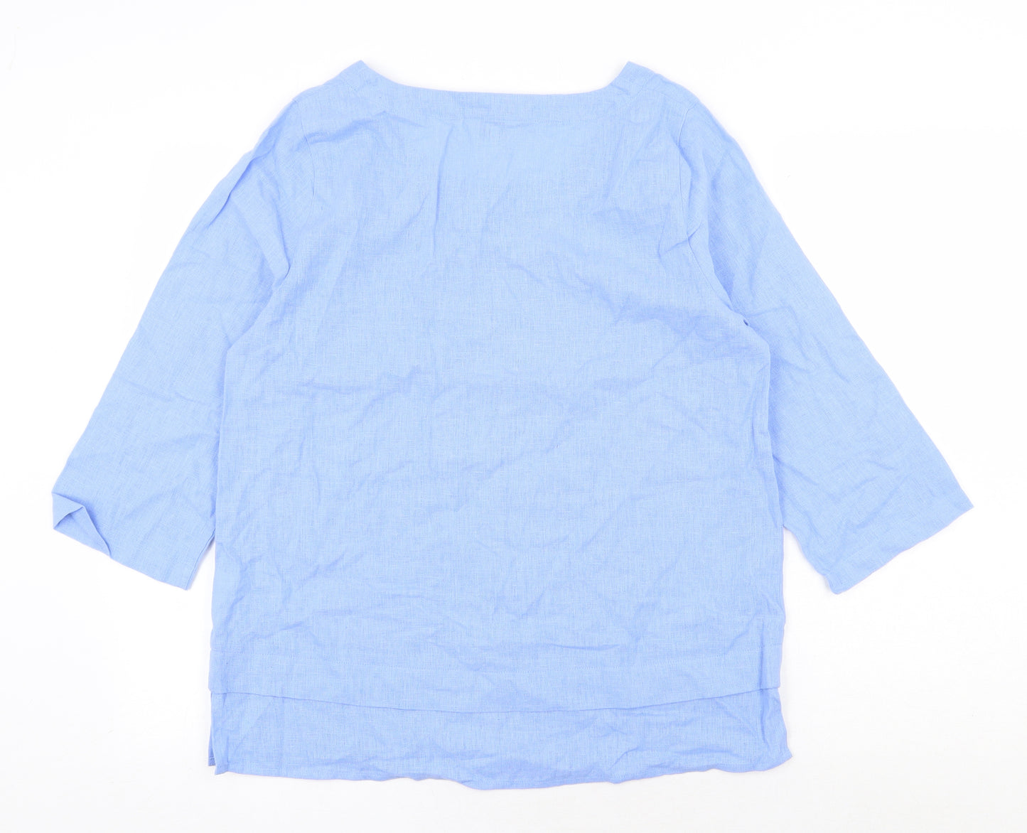 Cotton Traders Womens Blue Cotton Basic Blouse Size 10 Scoop Neck