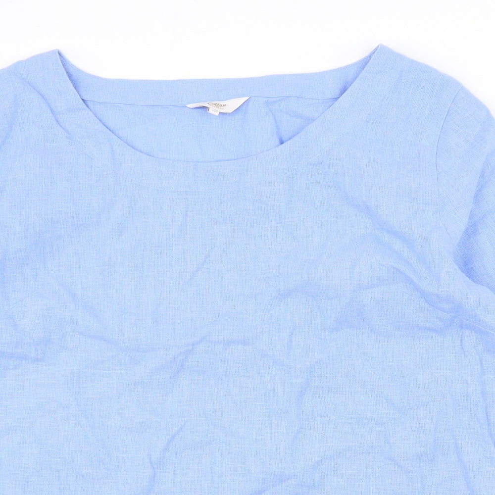 Cotton Traders Womens Blue Cotton Basic Blouse Size 10 Scoop Neck